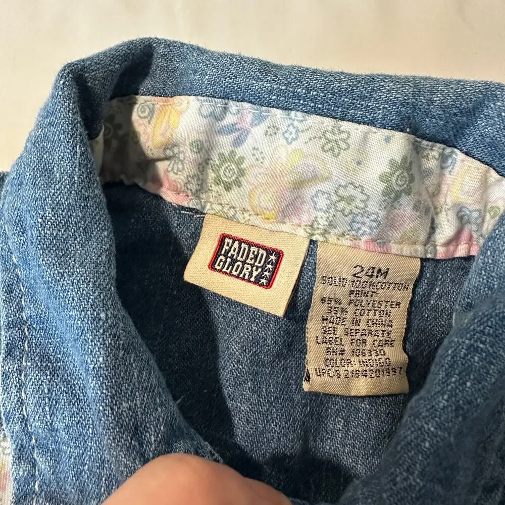 Vintage 90s Faded Glory Floral Denim Patchwork Cowgirl Jean Dress Sz 24 mo